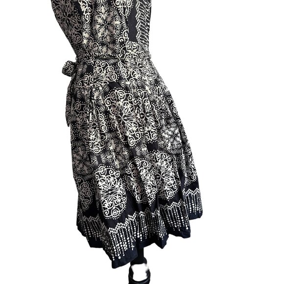 Robbie Bee Paisley Sleeveless Belted Dress Sz 14 (Large) Womens Navy Blue - Picture 8 of 12